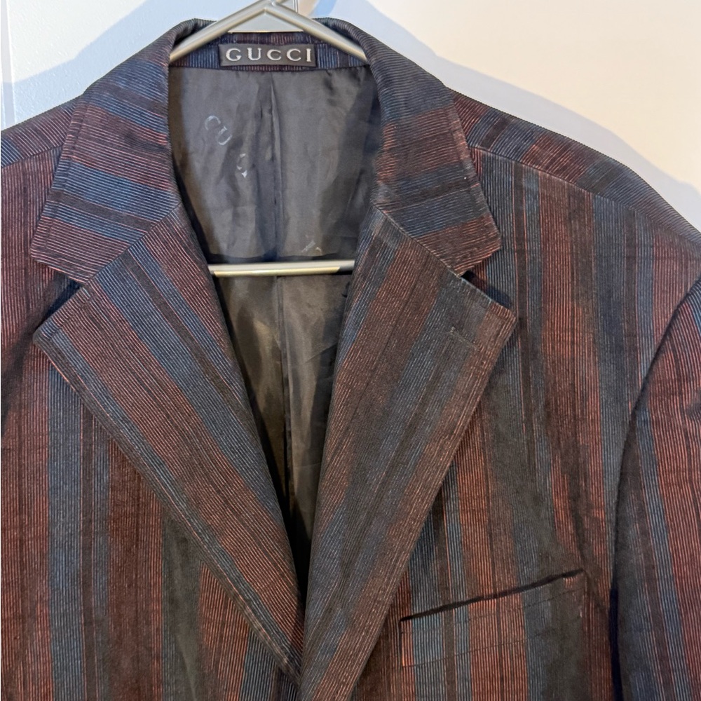 Gucci Men's Blazer - Burgundy and Navy Stripes